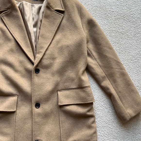 Abercrombie & Fitch Men Wool Blend Topcoat Top Mac Coat Jacket Tan Camel Beige L - Picture 6 of 14